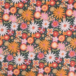 Baumwollstoff Childhood Blumen grün, orange 1,47m Breite