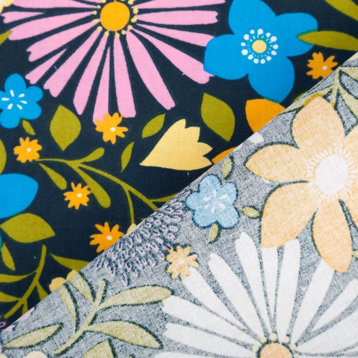 Baumwollstoff Choupette Blumen blau bunt 1,47m Breite