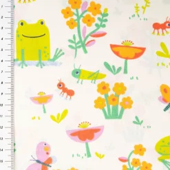 Baumwollstoff Coaco Frösche Schmetterlinge und Blumen grün bunt 1,47m Breite