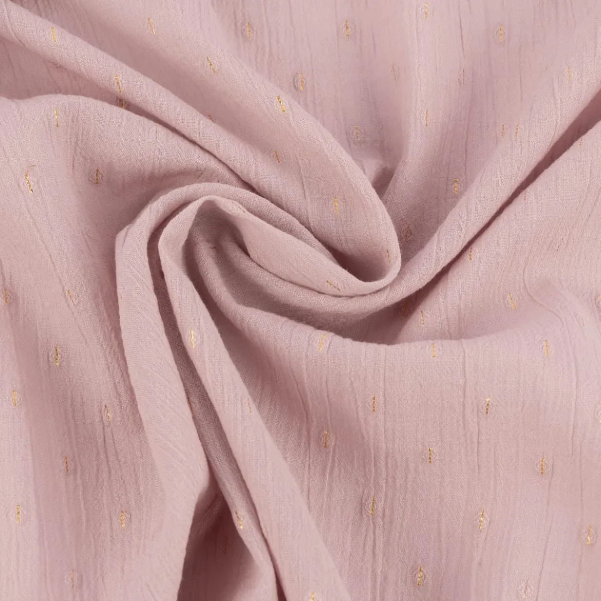 Baumwollstoff Crinkle Dobby Lurex rosa goldfarbig 1,35m Breite