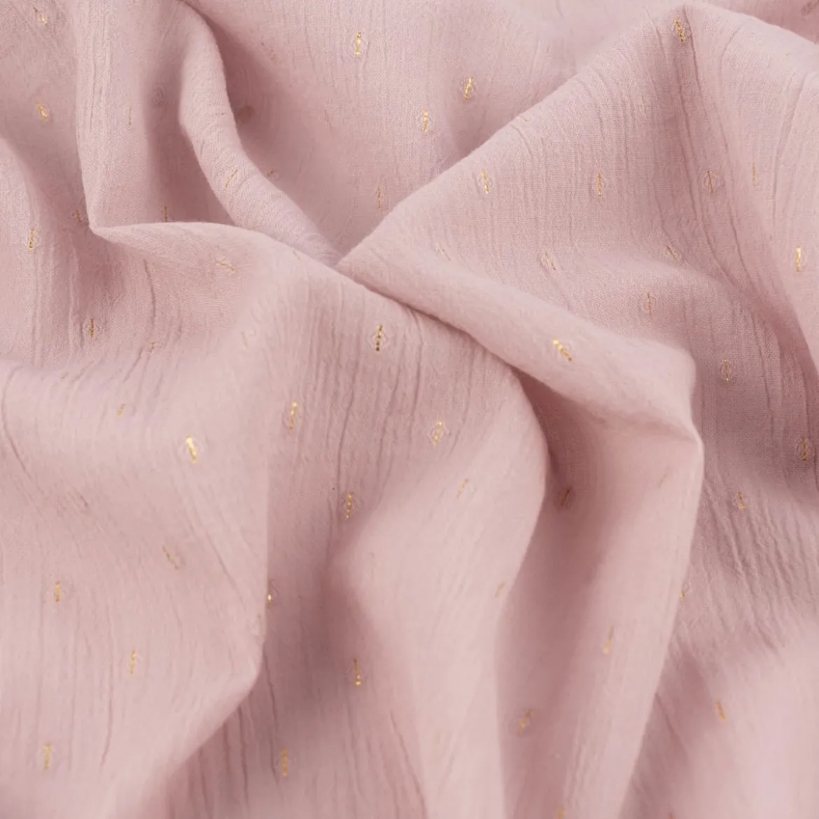 Baumwollstoff Crinkle Dobby Lurex rosa goldfarbig 1,35m Breite