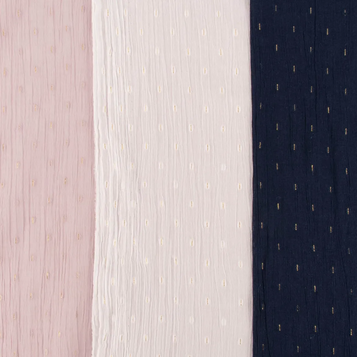 Baumwollstoff Crinkle Dobby Lurex rosa goldfarbig 1,35m Breite