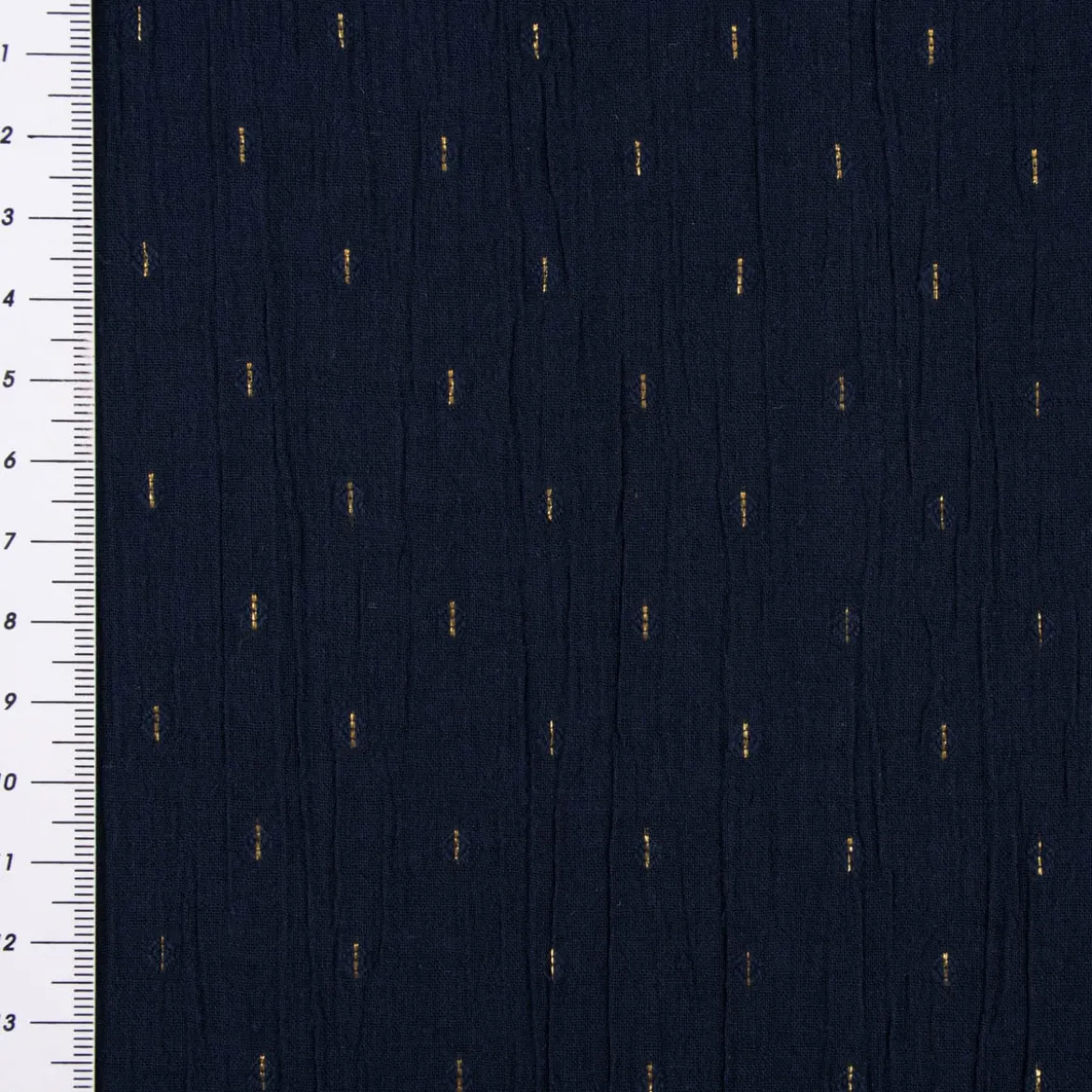 Baumwollstoff Crinkle Dobby Lurex dunkelblau goldfarbig 1,35m Breite