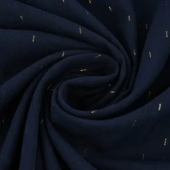 Baumwollstoff Crinkle Dobby Lurex dunkelblau goldfarbig 1,35m Breite