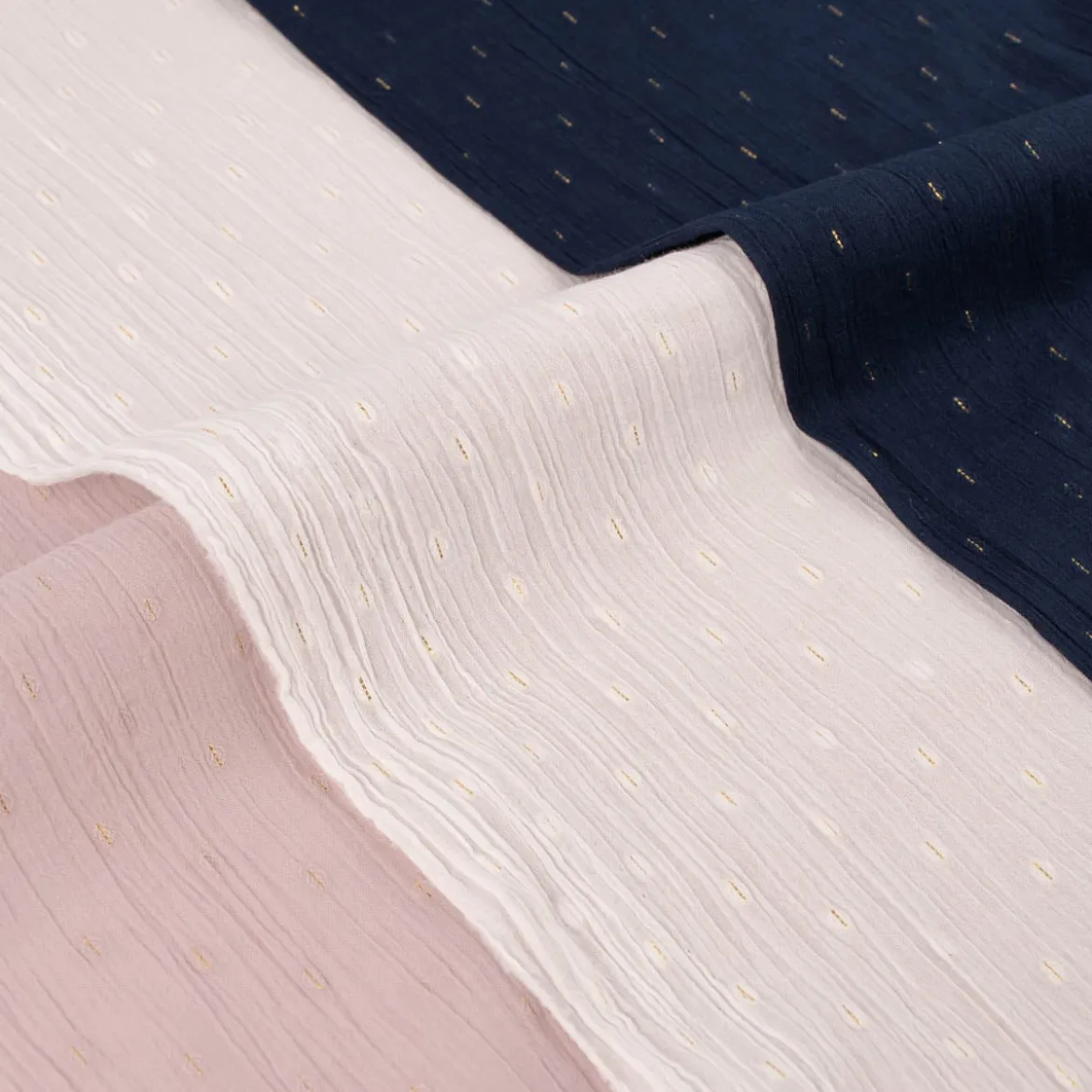 Baumwollstoff Crinkle Dobby Lurex dunkelblau goldfarbig 1,35m Breite