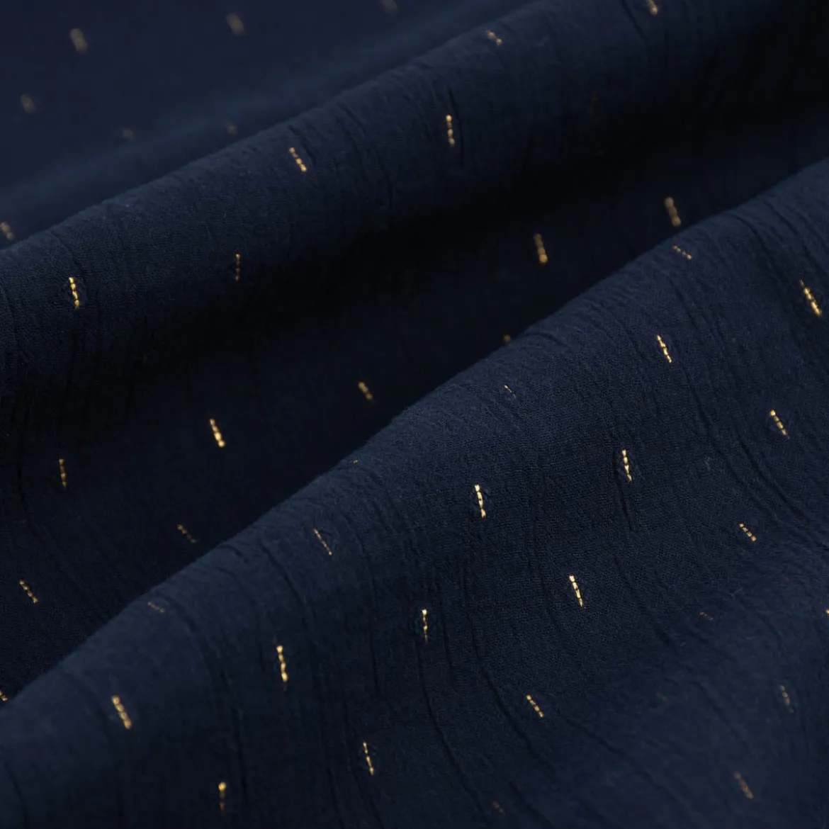 Baumwollstoff Crinkle Dobby Lurex dunkelblau goldfarbig 1,35m Breite