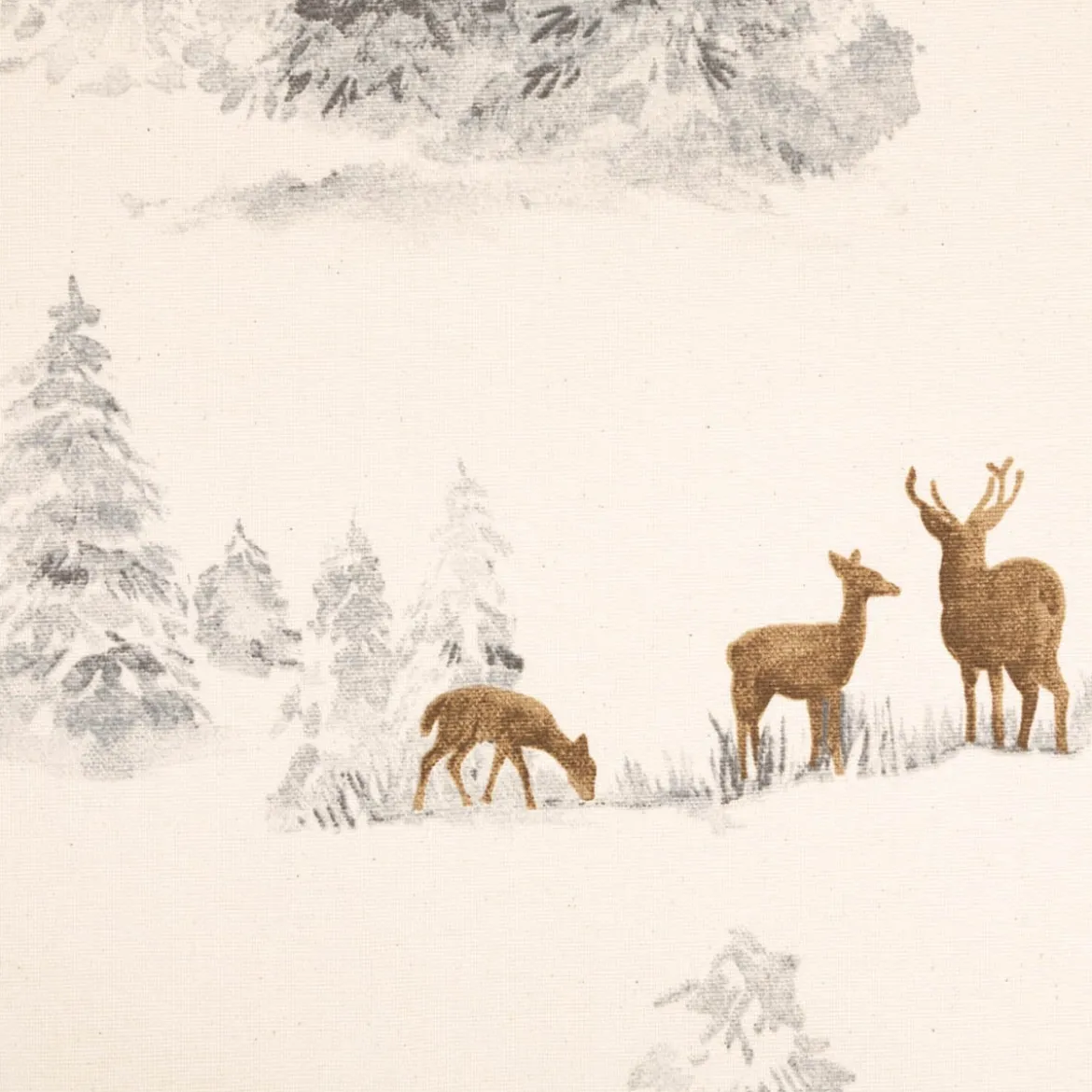 Baumwollstoff Dekostoff Halbpanama Hirsche Winterlandschaft ecru braun grau 150 cm