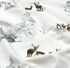 Baumwollstoff Dekostoff Halbpanama Hirsche Winterlandschaft ecru braun grau 150 cm
