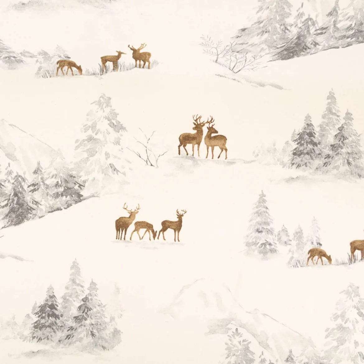 Baumwollstoff Dekostoff Halbpanama Hirsche Winterlandschaft ecru braun grau 150 cm