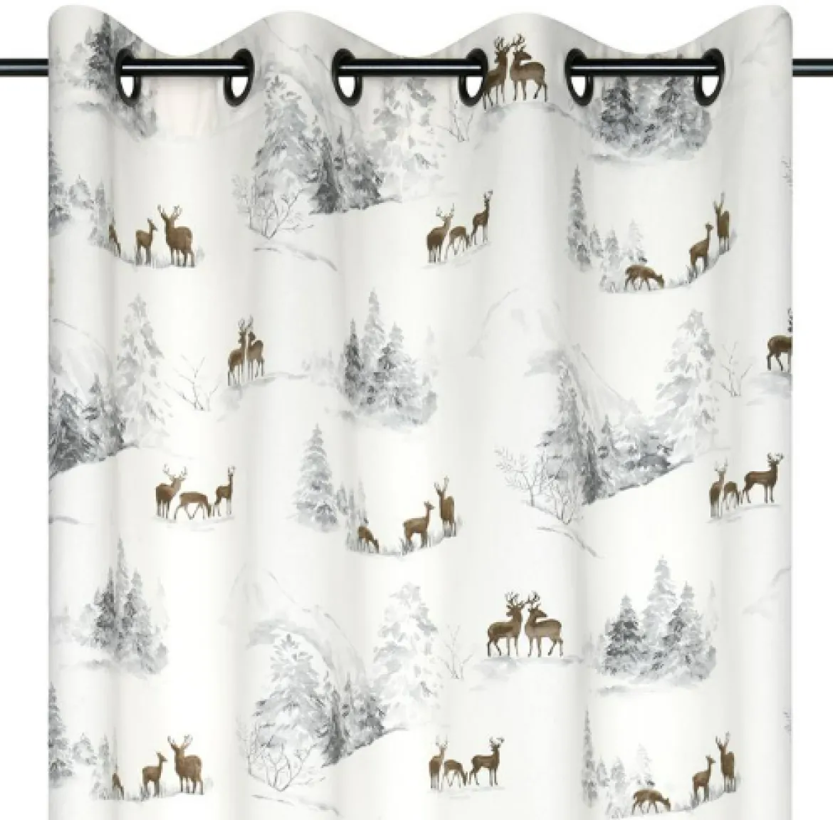 Baumwollstoff Dekostoff Halbpanama Hirsche Winterlandschaft ecru braun grau 150 cm