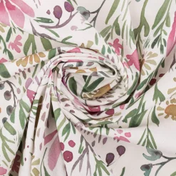 Baumwollstoff Dekostoff Halbpanama Digitaldruck Aquarell Blumen weiß rosa grün 1,40m Breite