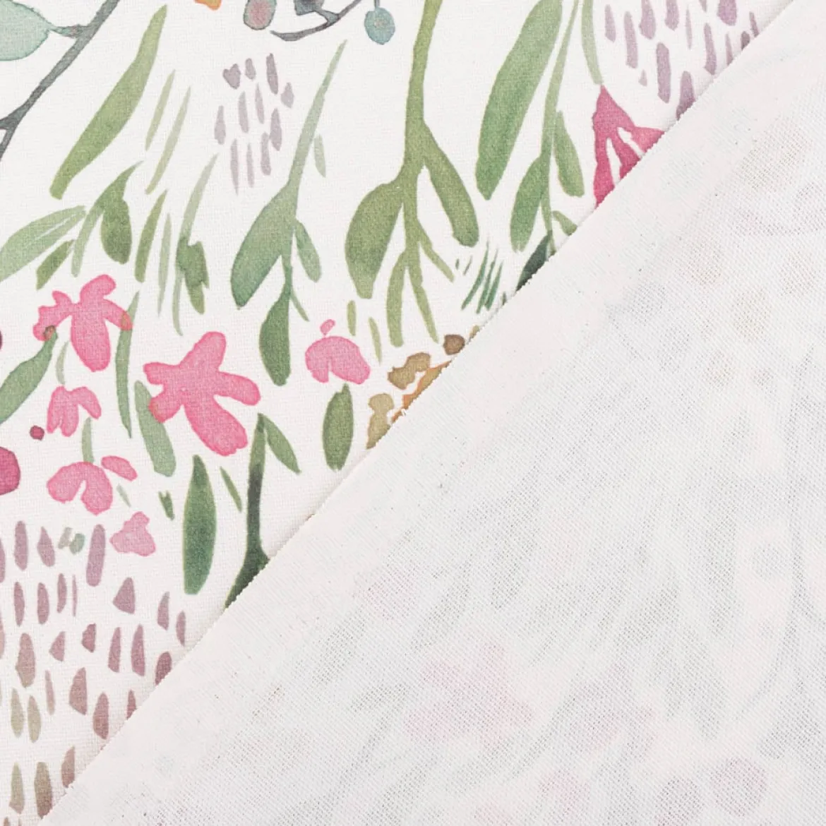 Baumwollstoff Dekostoff Halbpanama Digitaldruck Aquarell Blumen weiß rosa grün 1,40m Breite