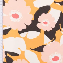 Baumwollstoff Dekostoff Halbpanama Retro Blumen gelb rosa schwarz 1,40m Breite