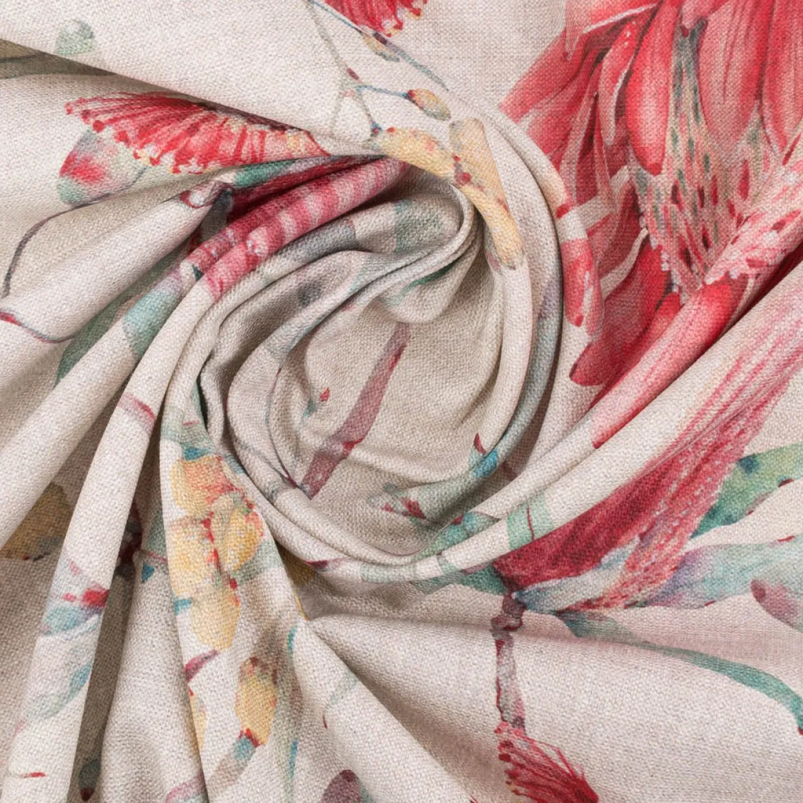 Baumwollstoff Dekostoff Halbpanama Digitaldruck Blumen natur rot grün 1,40m Breite