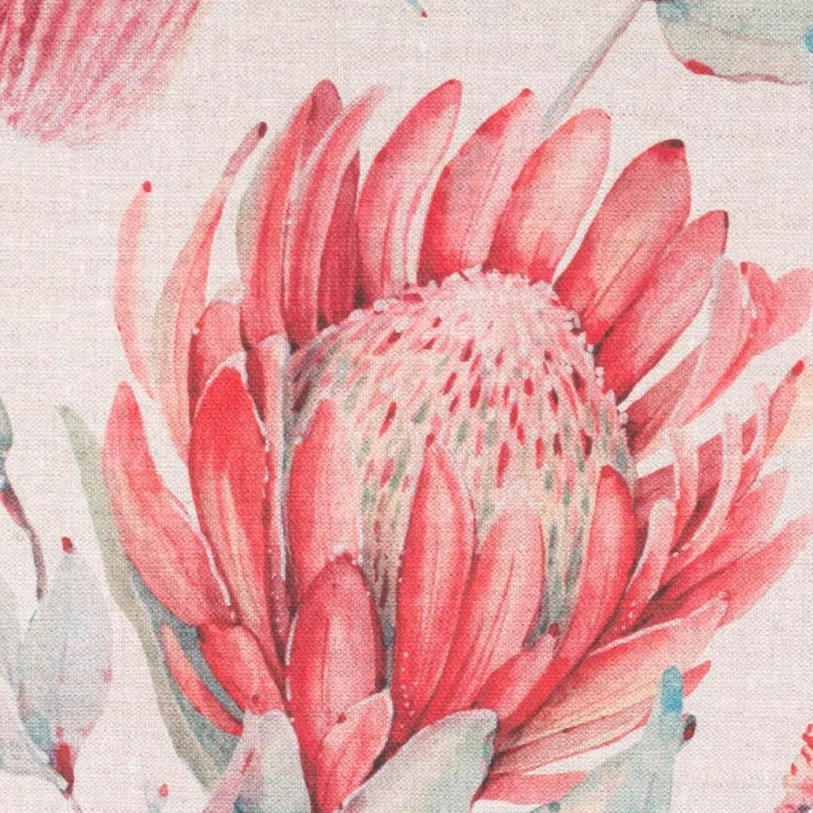 Baumwollstoff Dekostoff Halbpanama Digitaldruck Blumen natur rot grün 1,40m Breite