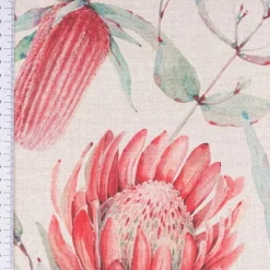 Baumwollstoff Dekostoff Halbpanama Digitaldruck Blumen natur rot grün 1,40m Breite
