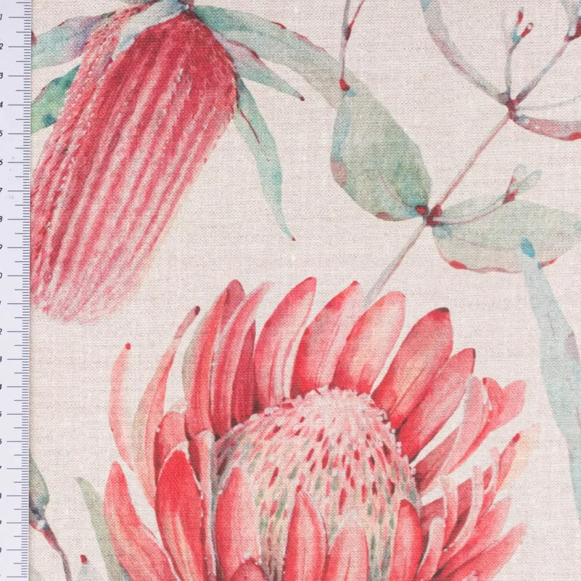 Baumwollstoff Dekostoff Halbpanama Digitaldruck Blumen natur rot grün 1,40m Breite