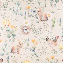 Baumwollstoff Dekostoff Halbpanama Digitaldruck Happy Spring Scene Frühling Ostern natur 1,40m Breite