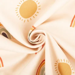 Baumwollstoff Dekostoff Halbpanama Digitaldruck Regenbogen und Sonnen beige bunt 1,40m Breite