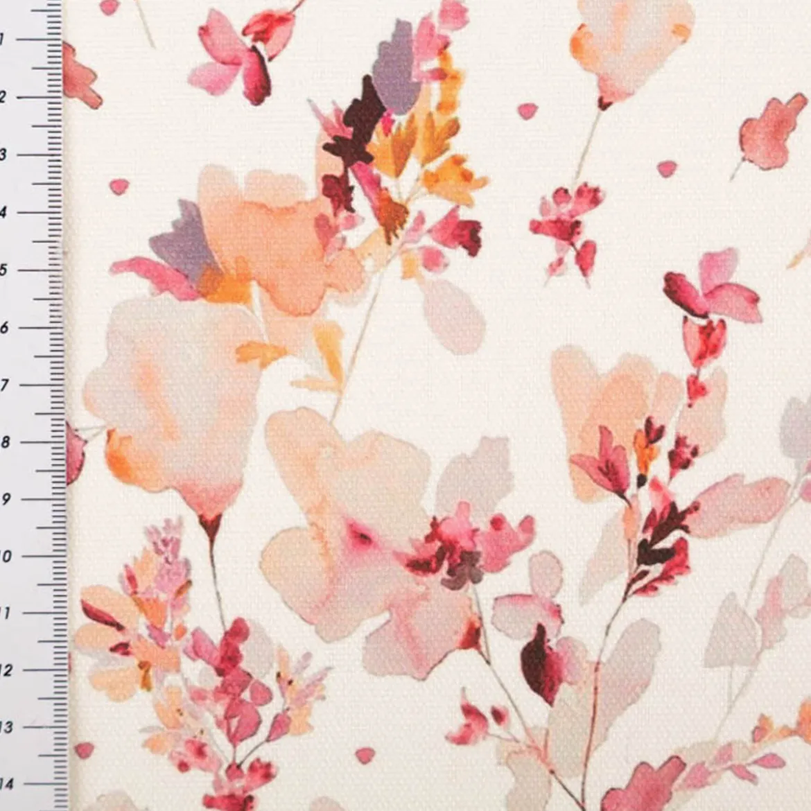Baumwollstoff Dekostoff Halbpanama Digitaldruck Aquarell Blumen weiß mauve 1,40m Breite