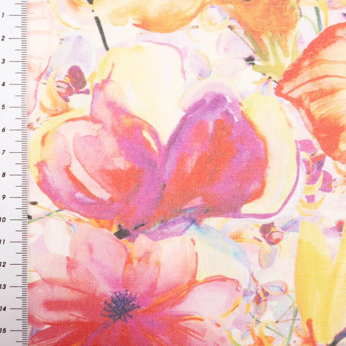 Baumwollstoff Dekostoff Halbpanama Exotik Blumen bunt 1,40m Breite