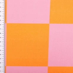 Baumwollstoff Dekostoff Halbpanama Digitaldruck Karo 10x10cm pink orange 1,40m Breite