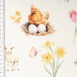 Baumwollstoff Dekostoff Ostern Digitaldruck Easter Garden Joy weiß bunt 1,4m Breite