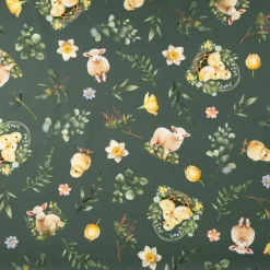 Baumwollstoff Dekostoff Ostern Digitaldruck Bohemian Easter Mood Küken Lamm grün 1,4m Breite