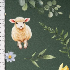 Baumwollstoff Dekostoff Ostern Digitaldruck Bohemian Easter Mood Küken Lamm grün 1,4m Breite