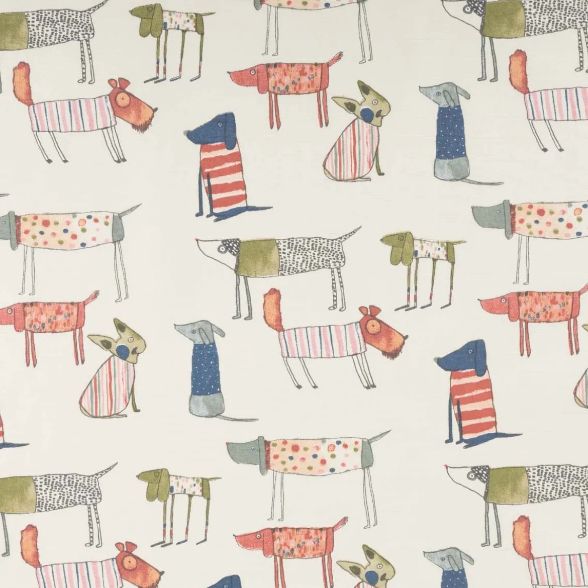Baumwollstoff Dekostoff Panama Toto Hunde beige bunt 137cm Breite von Prestigious Textiles