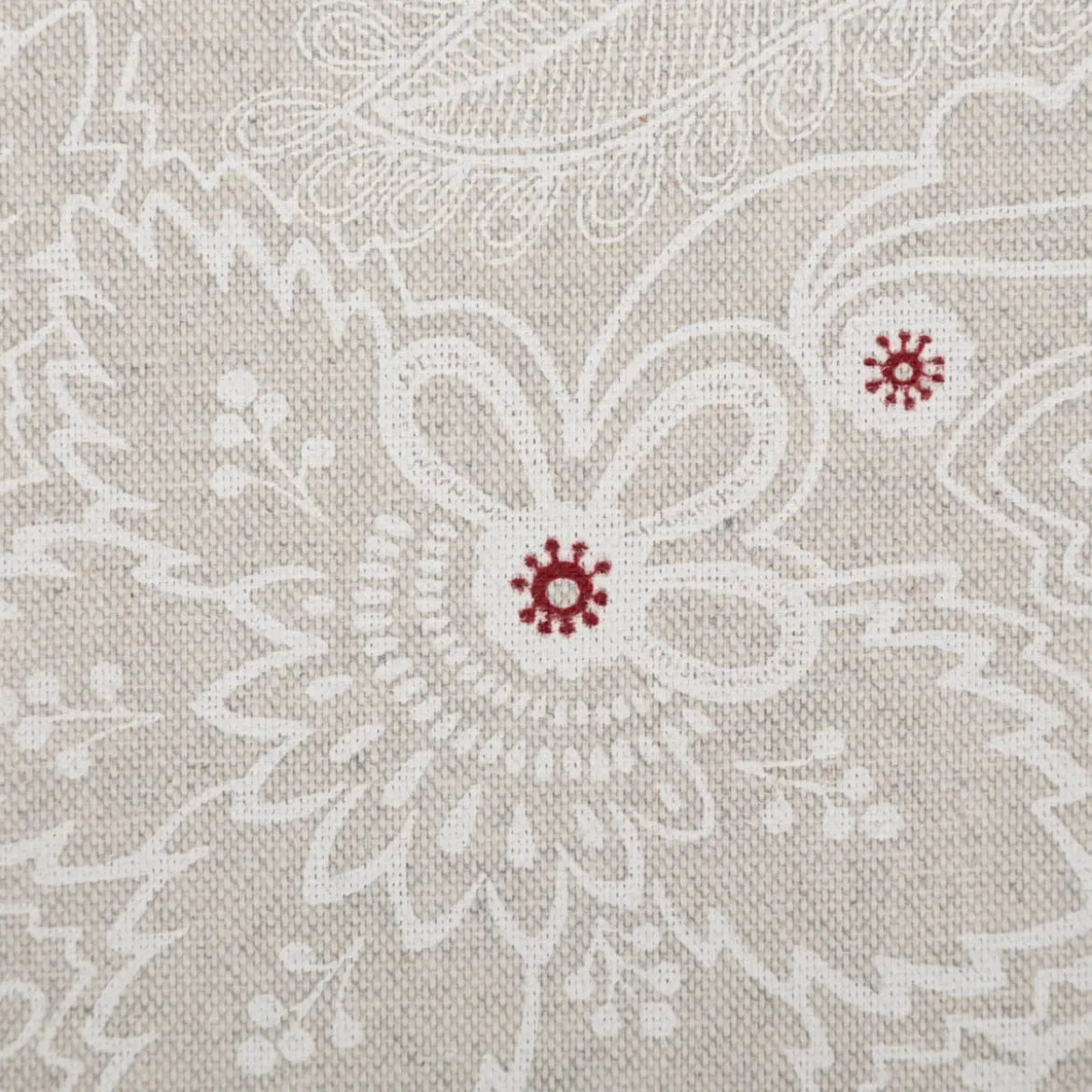 Baumwollstoff Dekostoff polsterfähig Allover Blumenornamente natur weiß rot 155cm Breite