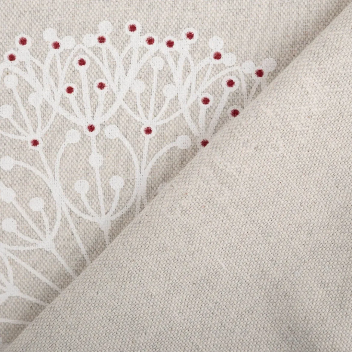 Baumwollstoff Dekostoff polsterfähig Ornamente natur weiß rot 155cm Breite