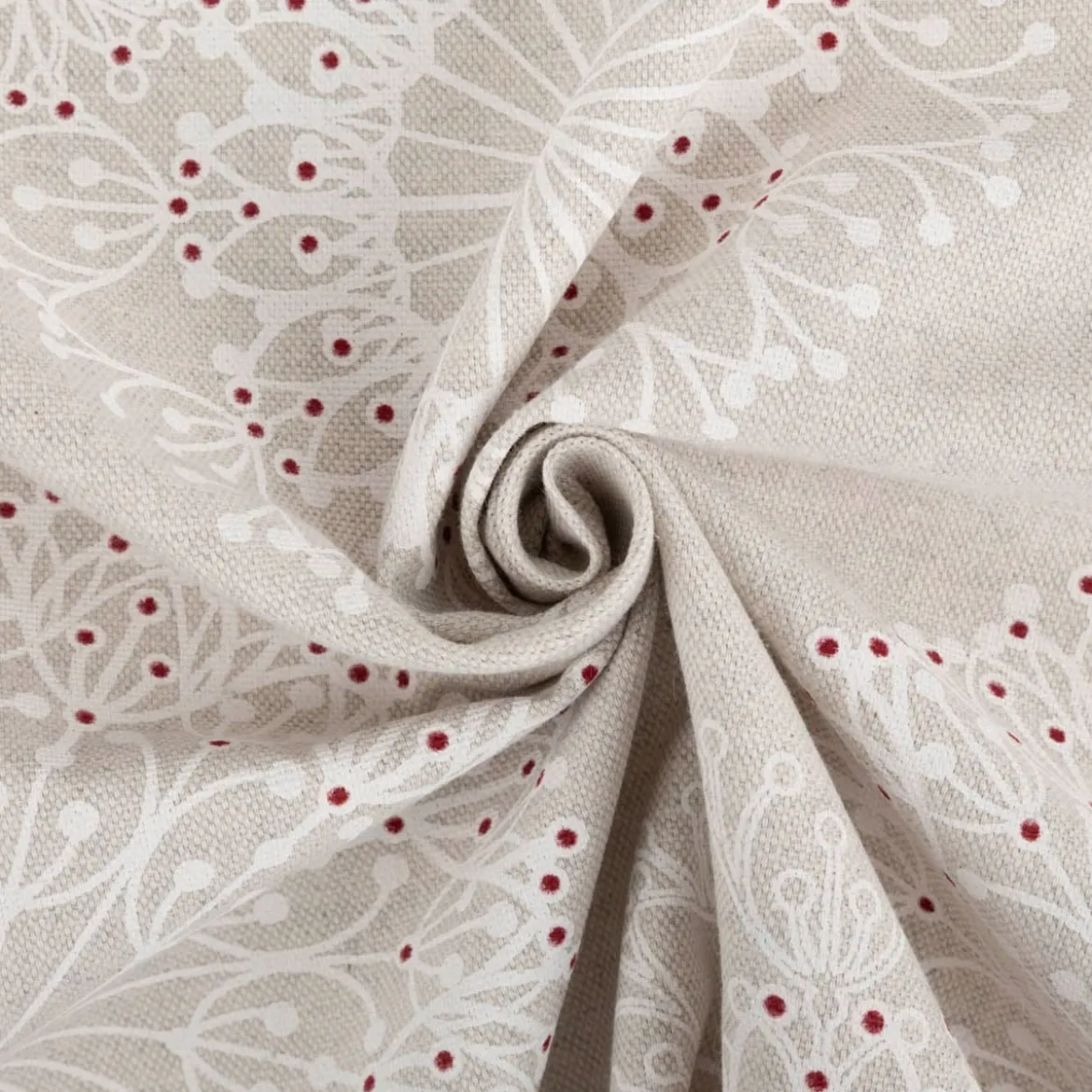 Baumwollstoff Dekostoff polsterfähig Ornamente natur weiß rot 155cm Breite