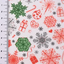 Baumwollstoff Digitaldruck Christmas Eiskristall Herz Geschenk weiß rot grün 1,50m Breite