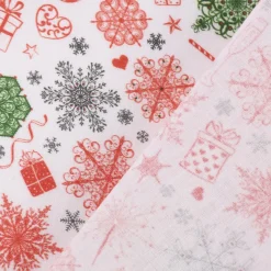 Baumwollstoff Digitaldruck Christmas Eiskristall Herz Geschenk weiß rot grün 1,50m Breite