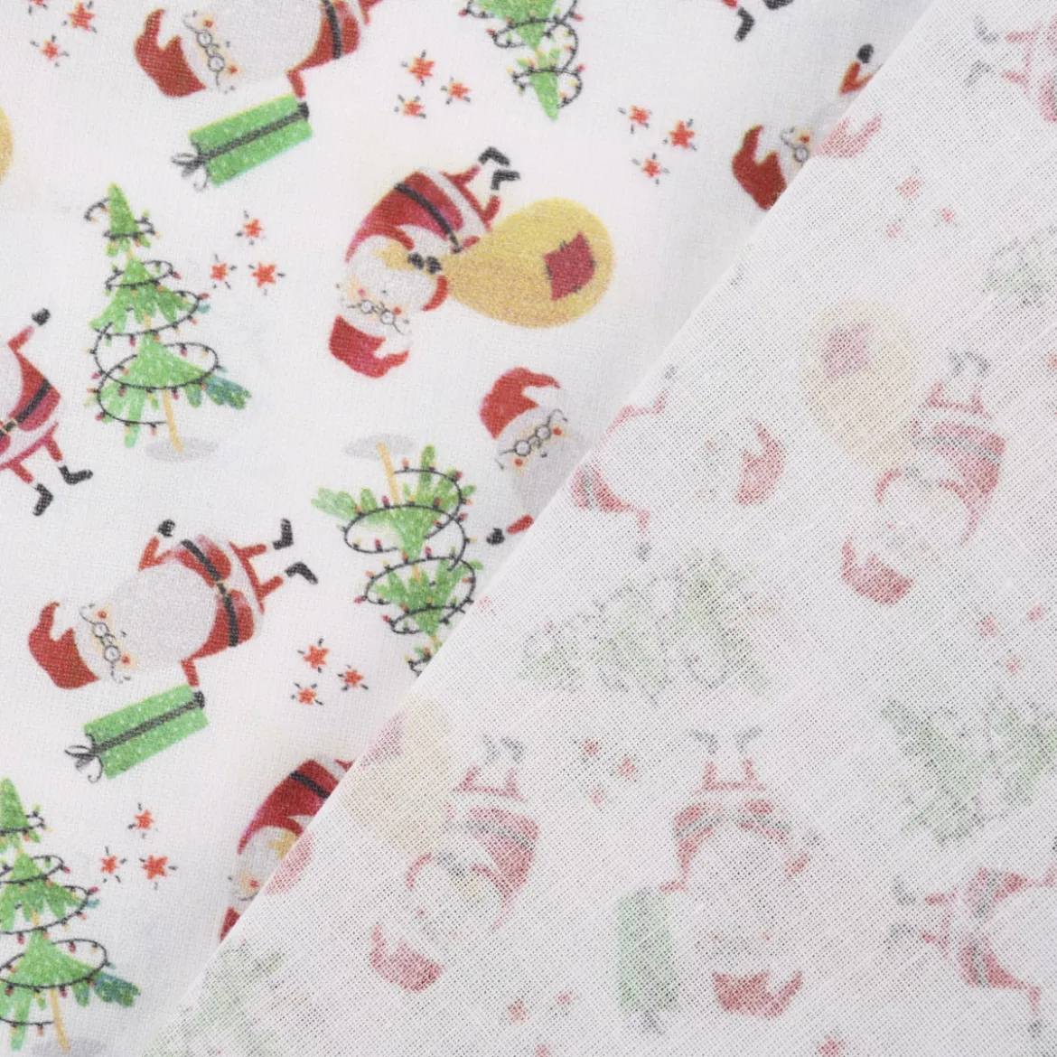 Baumwollstoff Digitaldruck Santa Claus Weihnachtsmann Christbaum weiß rot grün 1,50m Breite