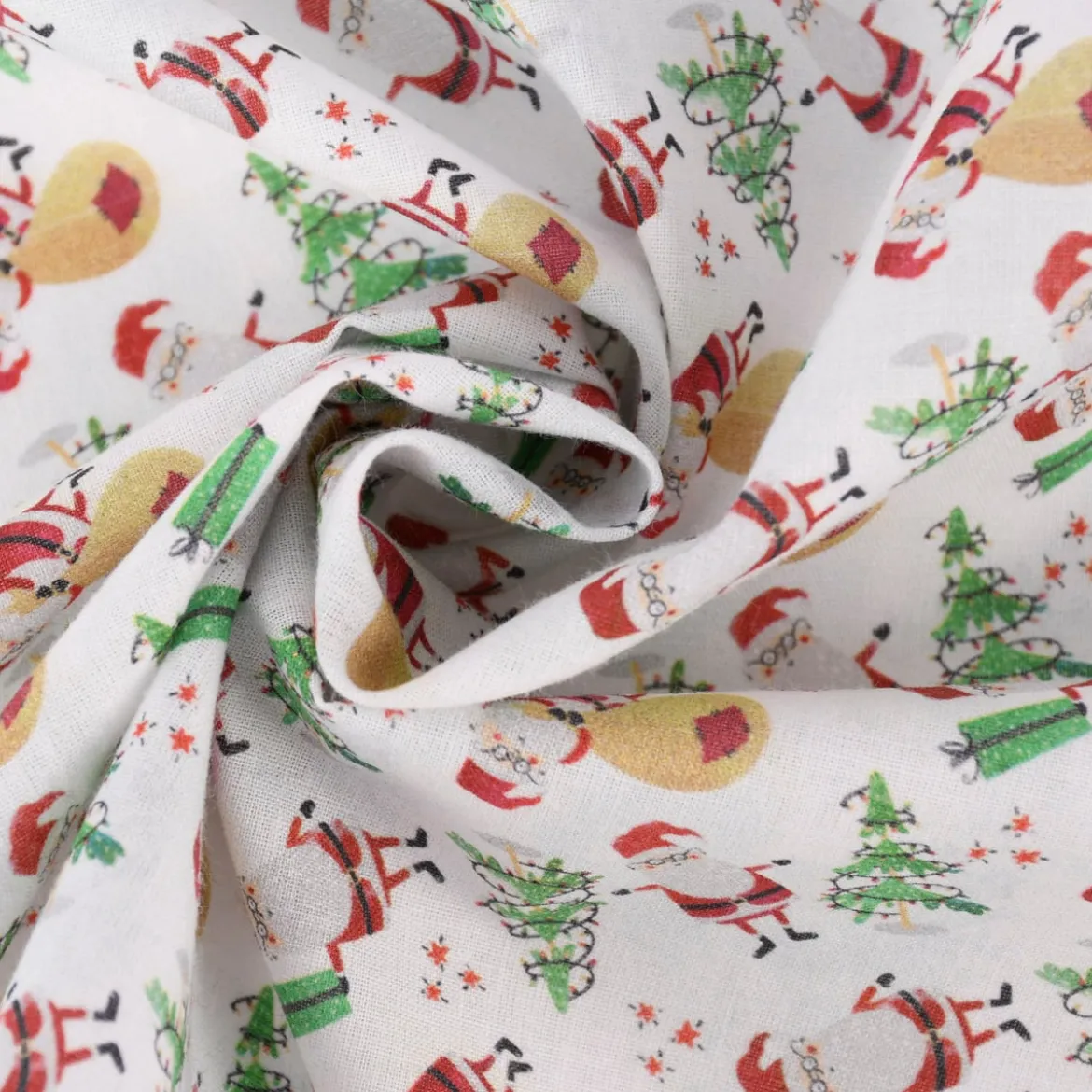 Baumwollstoff Digitaldruck Santa Claus Weihnachtsmann Christbaum weiß rot grün 1,50m Breite