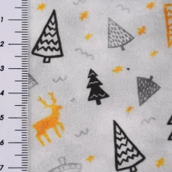 Baumwollstoff Digitaldruck Trees Hirsche Weihnachtsbäume grau schwarz gelb 1,50m Breite