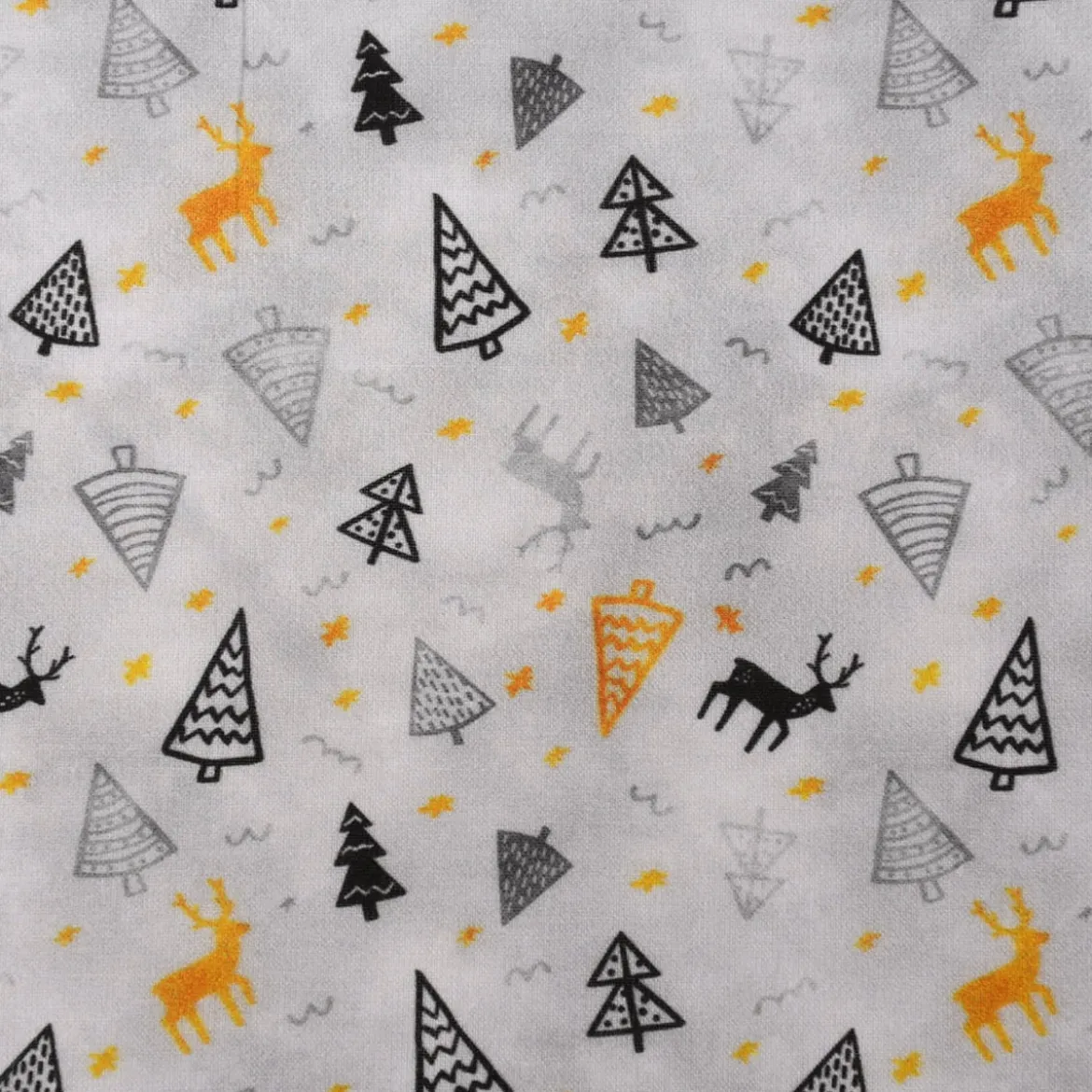 Baumwollstoff Digitaldruck Trees Hirsche Weihnachtsbäume grau schwarz gelb 1,50m Breite
