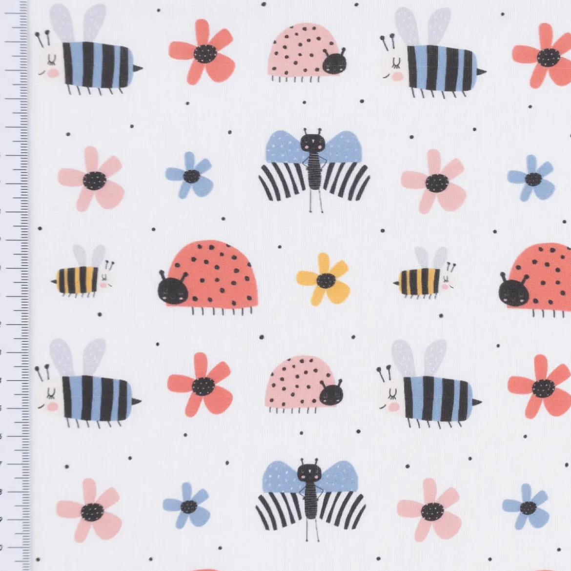 Baumwollstoff Digitaldruck Patchworkstoff Schmetterlinge Bienen Marienkäfer Blumen weiß bunt 1,40m Breite