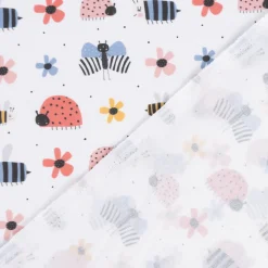 Baumwollstoff Digitaldruck Patchworkstoff Schmetterlinge Bienen Marienkäfer Blumen weiß bunt 1,40m Breite