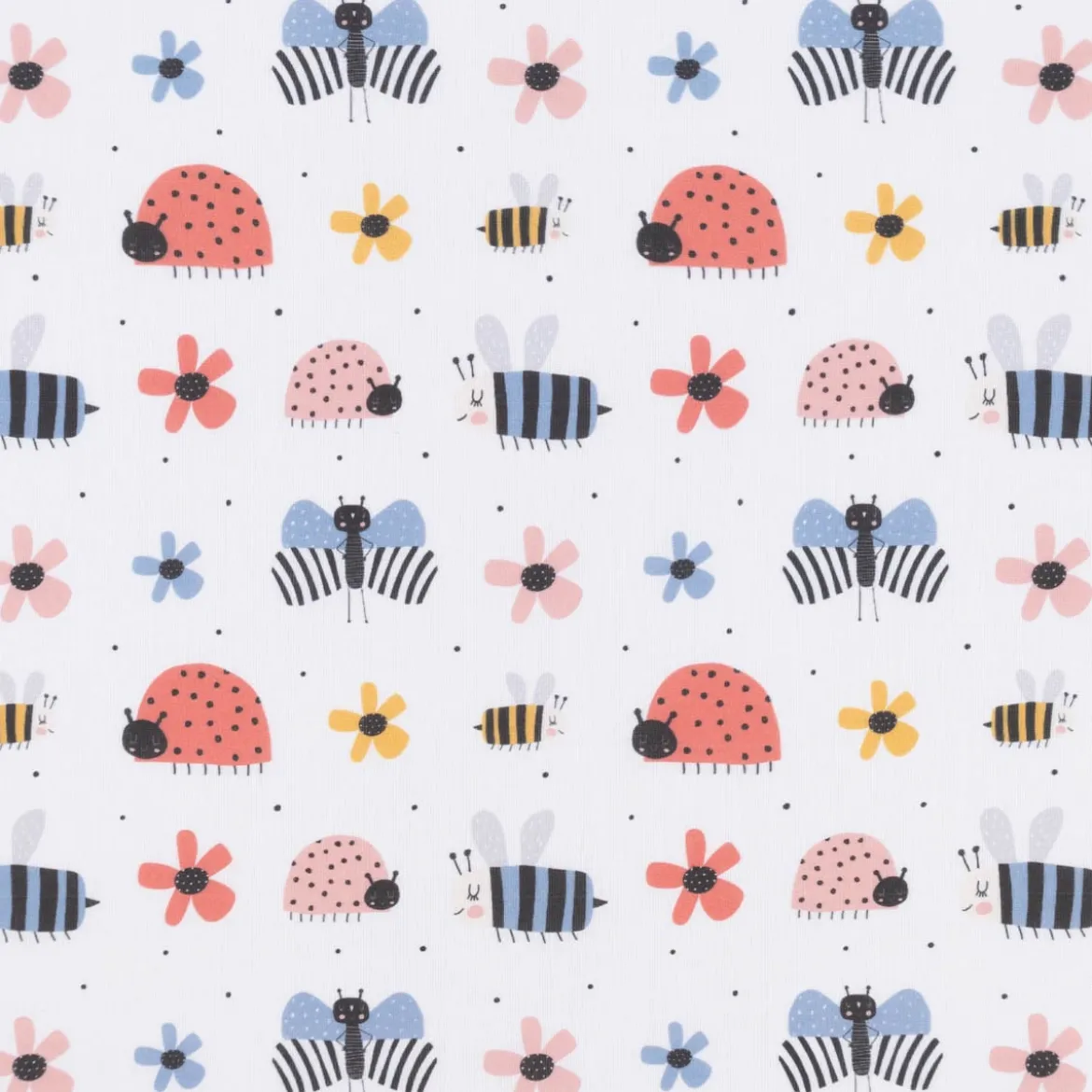 Baumwollstoff Digitaldruck Patchworkstoff Schmetterlinge Bienen Marienkäfer Blumen weiß bunt 1,40m Breite
