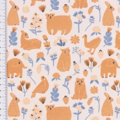Baumwollstoff Digitaldruck Patchworkstoff Tiere Blumen braun blau 1,40m Breite