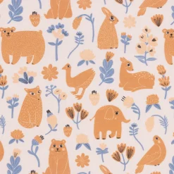 Baumwollstoff Digitaldruck Patchworkstoff Tiere Blumen braun blau 1,40m Breite