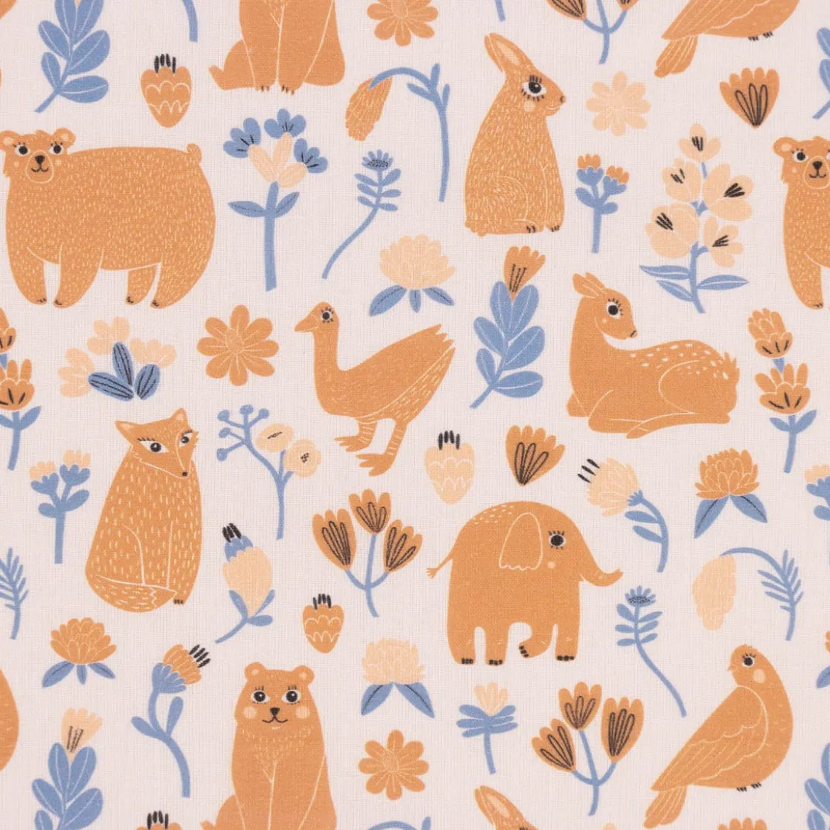 Baumwollstoff Digitaldruck Patchworkstoff Tiere Blumen braun blau 1,40m Breite