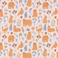 Baumwollstoff Digitaldruck Patchworkstoff Tiere Blumen braun blau 1,40m Breite