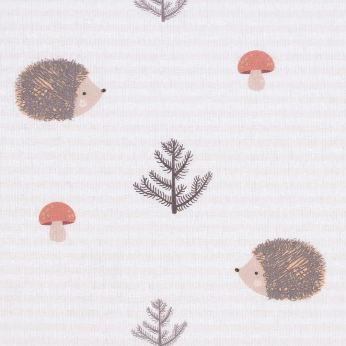 Baumwollstoff Digitaldruck Patchworkstoff Igel Pilze Tannenzweige gestreift braun beige rot 1,40m Breite