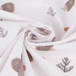 Baumwollstoff Digitaldruck Patchworkstoff Igel Pilze Tannenzweige gestreift braun beige rot 1,40m Breite