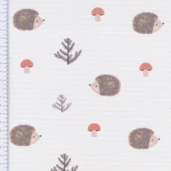 Baumwollstoff Digitaldruck Patchworkstoff Igel Pilze Tannenzweige gestreift braun beige rot 1,40m Breite