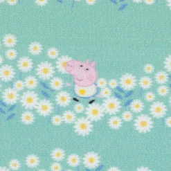 Baumwollstoff Digitaldruck Patchworkstoff Peppa Pig Blumenwiese türkis 1,40m Breite